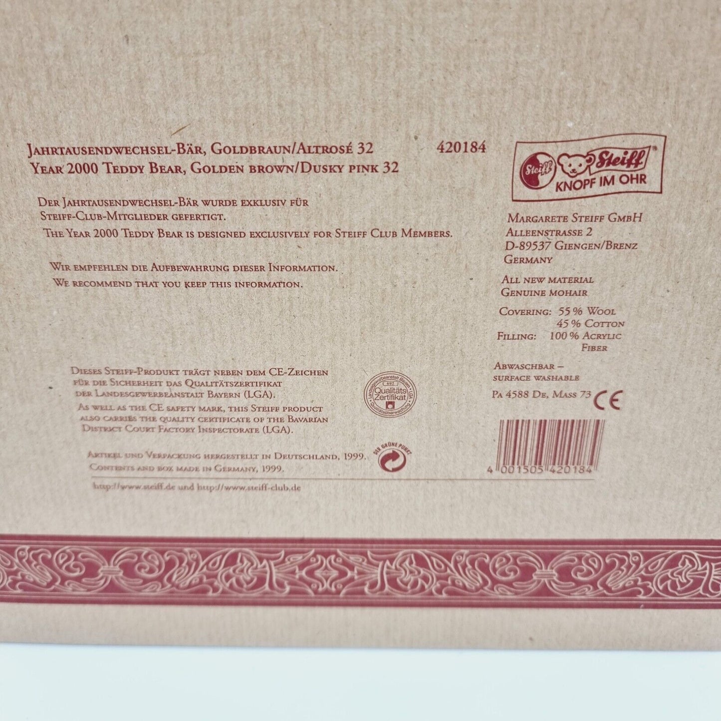 Steiff Club Edition 1999 EAN 420184 limitiert mit Schleife 32 cm