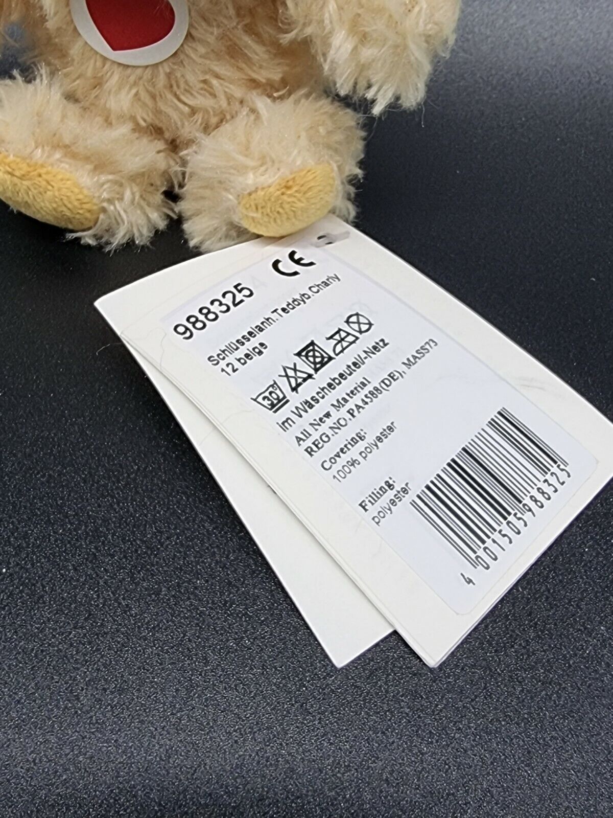 STEIFF Teddybär Schlüsselanhänger Plüsch Charly 12 cm NEU Herz KFS Knopf im Ohr