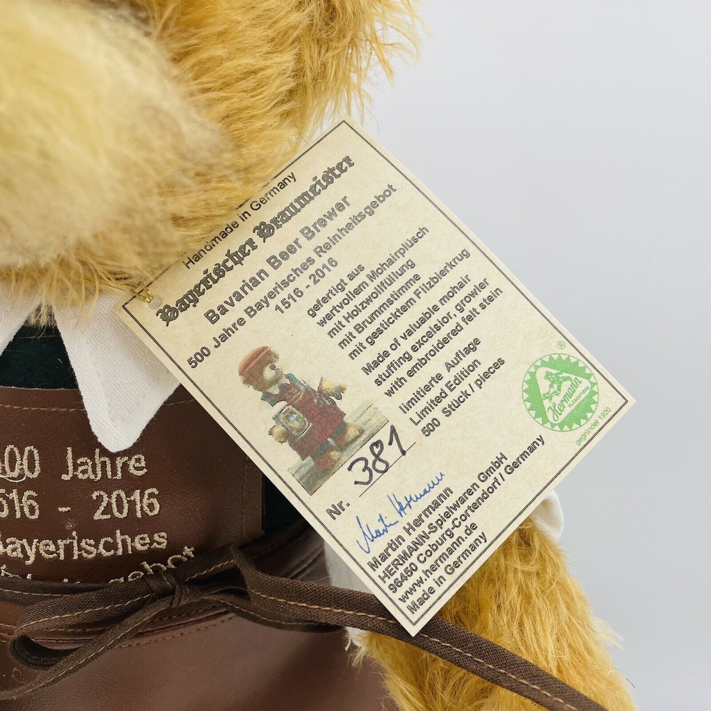 Hermann Coburg Teddybär Bayrischer Braumeister limitiert 500 37cm