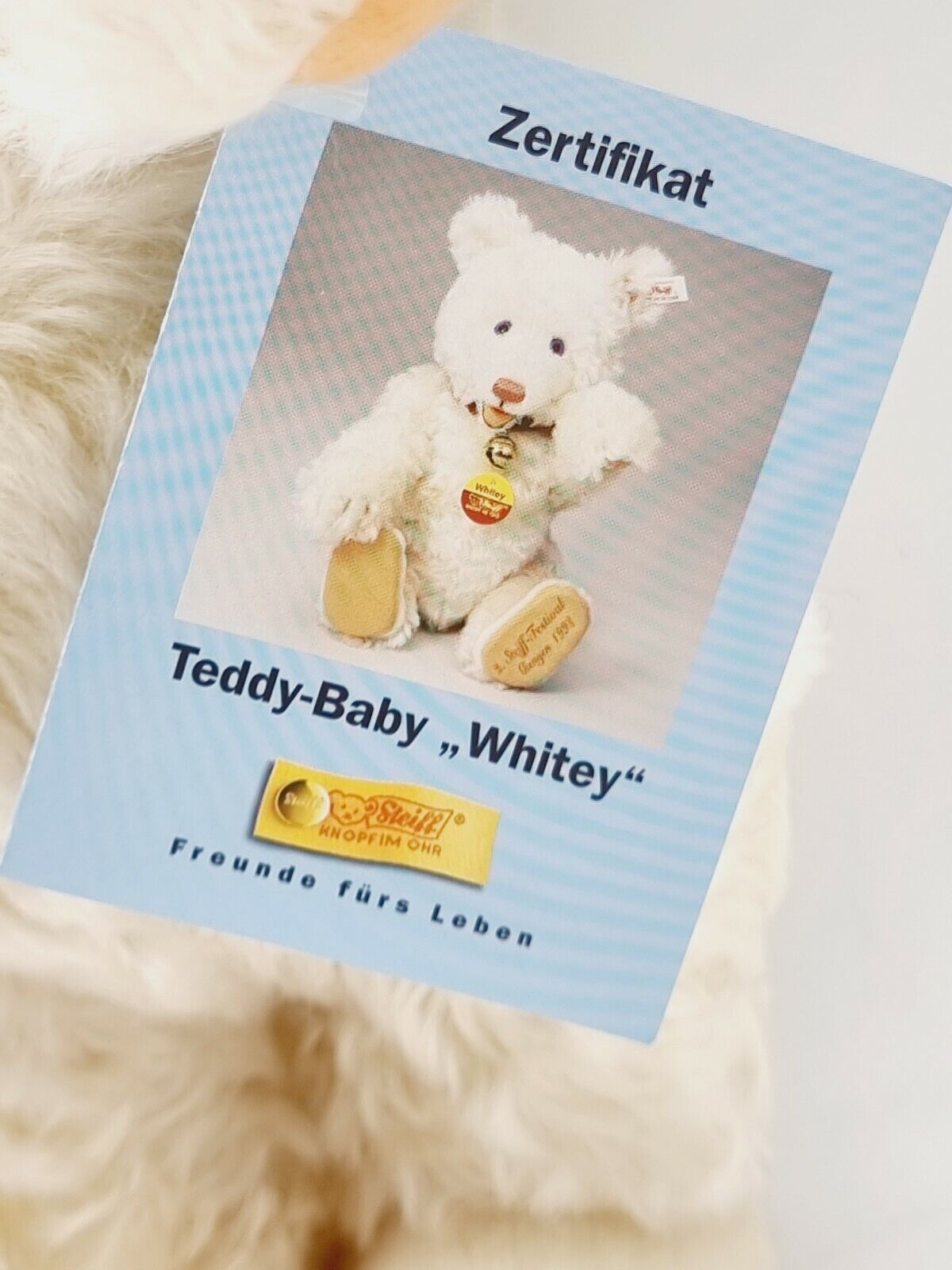 Nummer 00001 - Steiff Teddybär Baby Whitey 29 cm 655340 Zertifikat Festival 1998