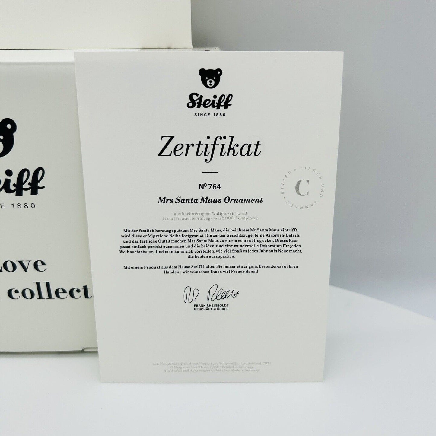 Steiff 007453 Ornament Mrs. Santa Maus limitiert 2000 aus 2023 11 cm