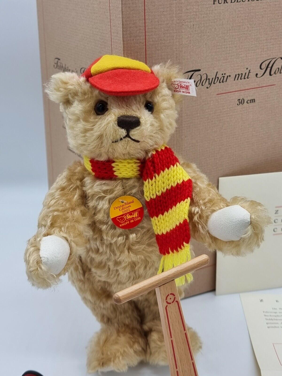 Steiff Teddybär mit Holzroller 671142 limitiert Zertifikat OVP Mohair Sammler