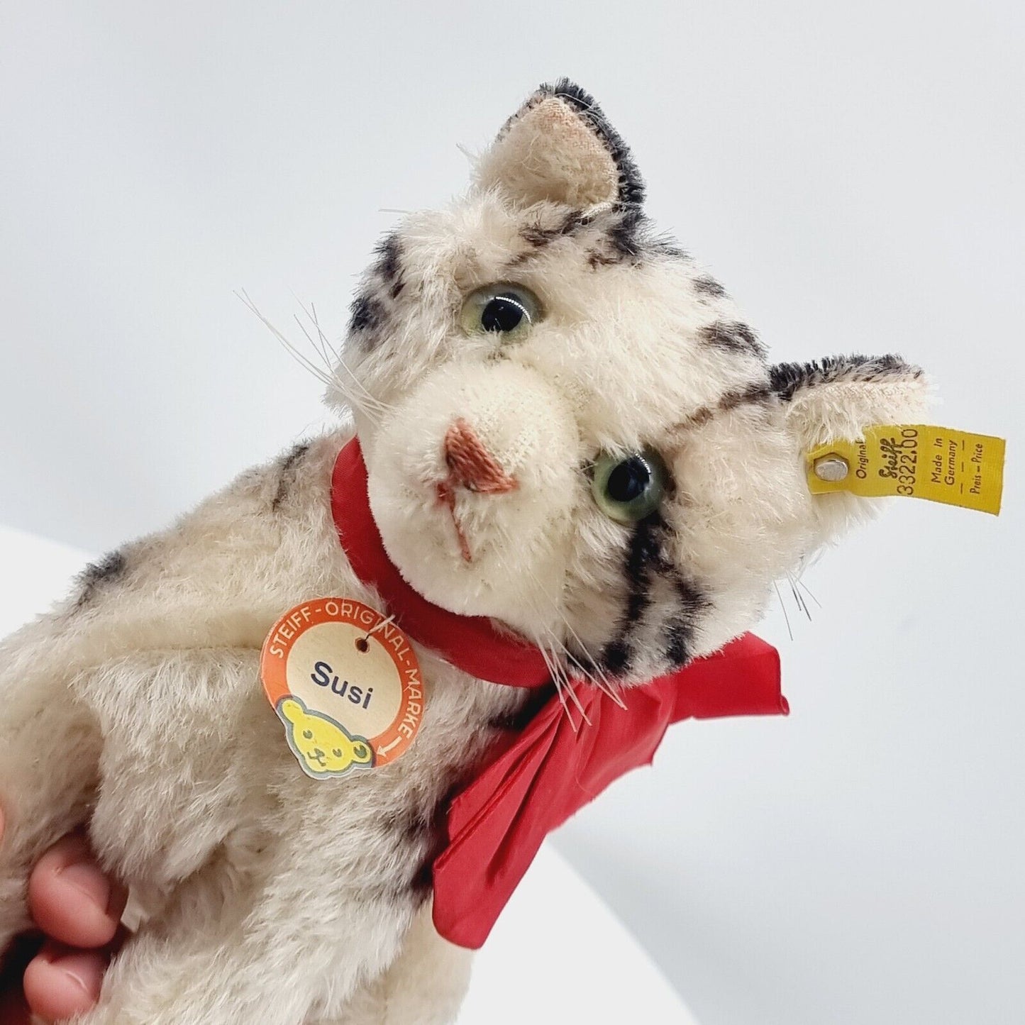 Steiff Katze Susi 22 cm 3322,00 Knopf, Fahne und Brustschild Jahr 1959 - 1963