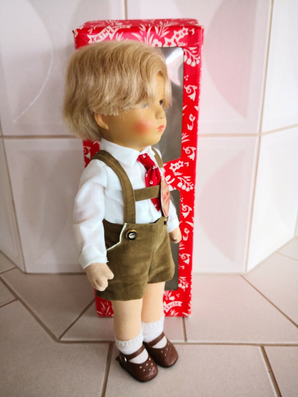 Käthe Kruse Puppe IX Fritzel blond 35 cm aus 1986 Donauwörth Lederschuhe