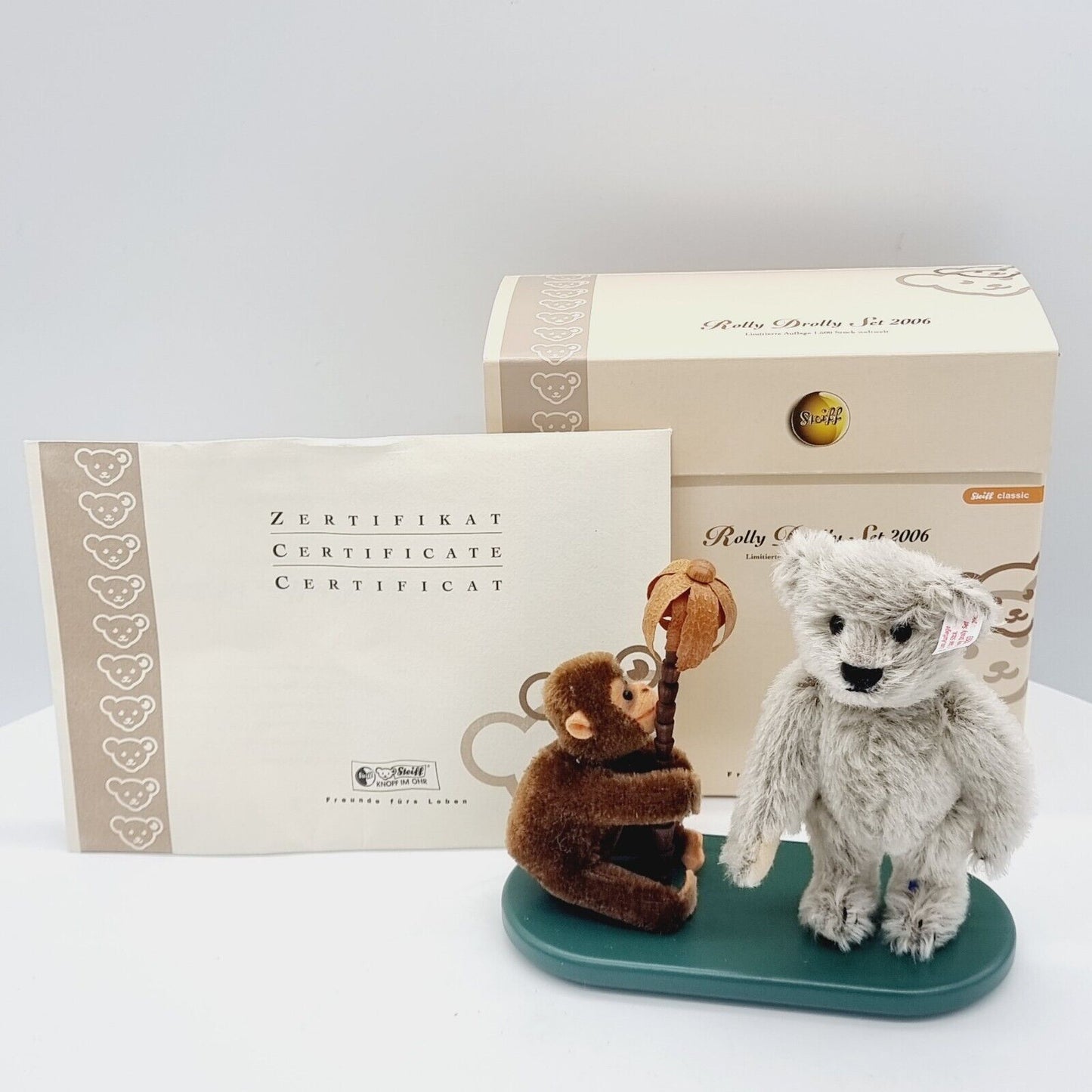 Steiff 037467 Austausch-Set Rolly Drolly 2006 limitiert 1500 Teddybär und Affe