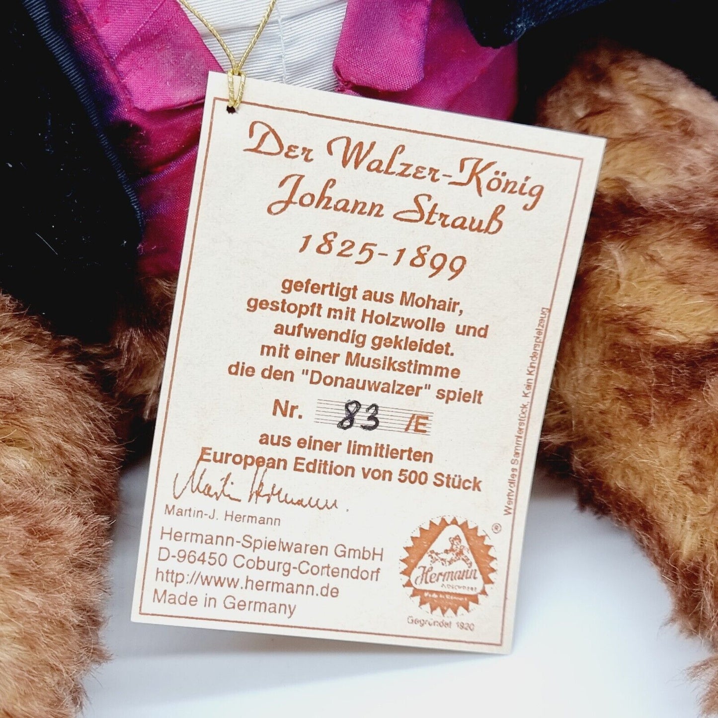 Hermann Coburg 19257-0 Der Walzerkönig Johann Strauß limitiert 500 40 cm Mohair