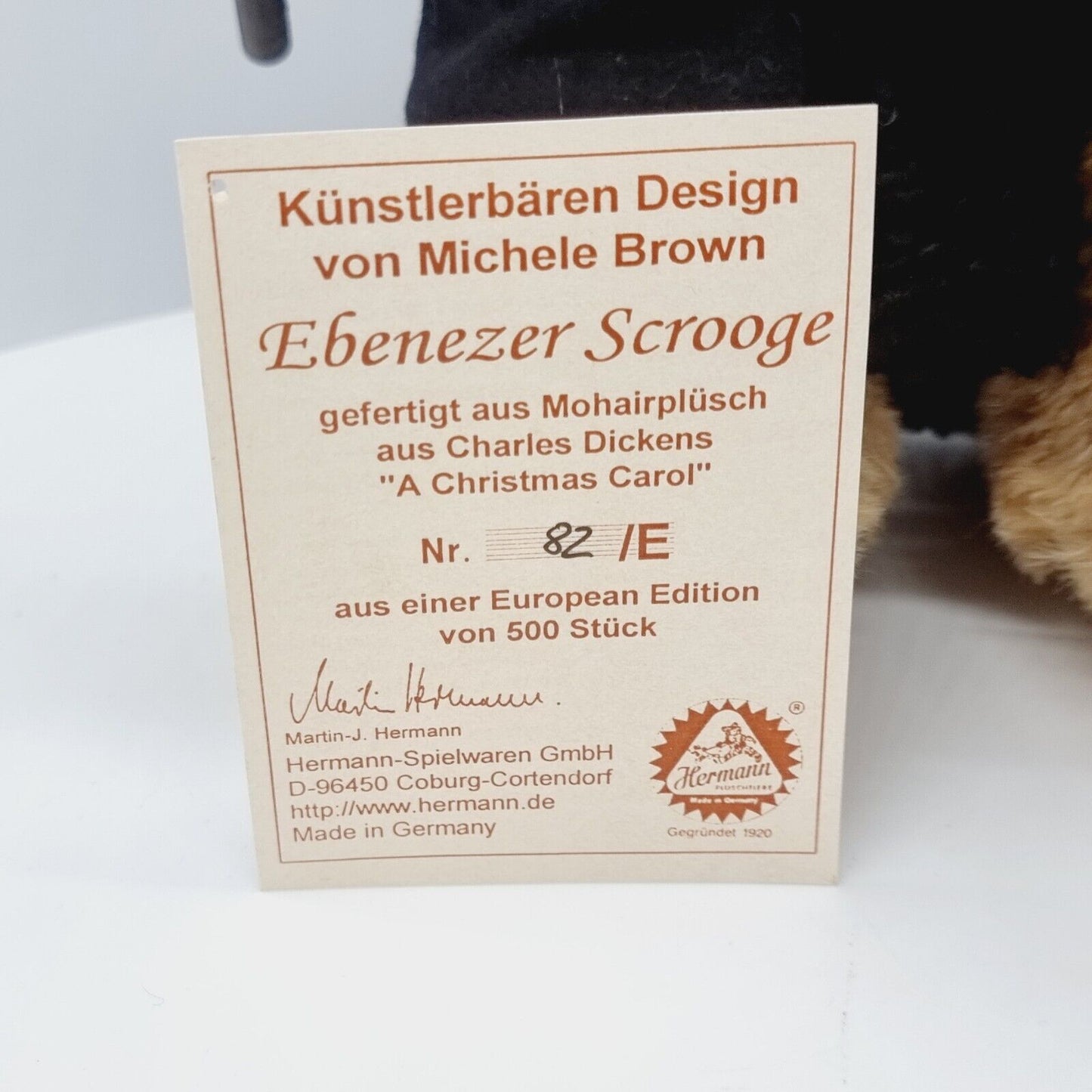Hermann Coburg Teddybär Ebenezer Scrooge aus A Christmas Carol limitiert 500