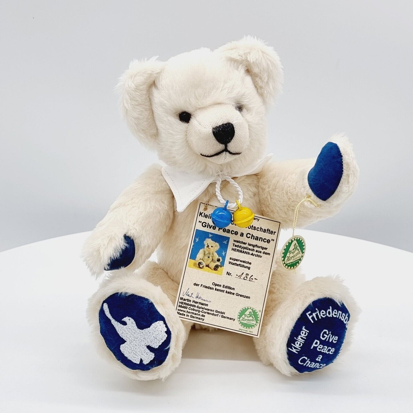 Hermann Kleiner Friedensbotschafter Ukraine Teddybär "Give peace a chance" 33cm