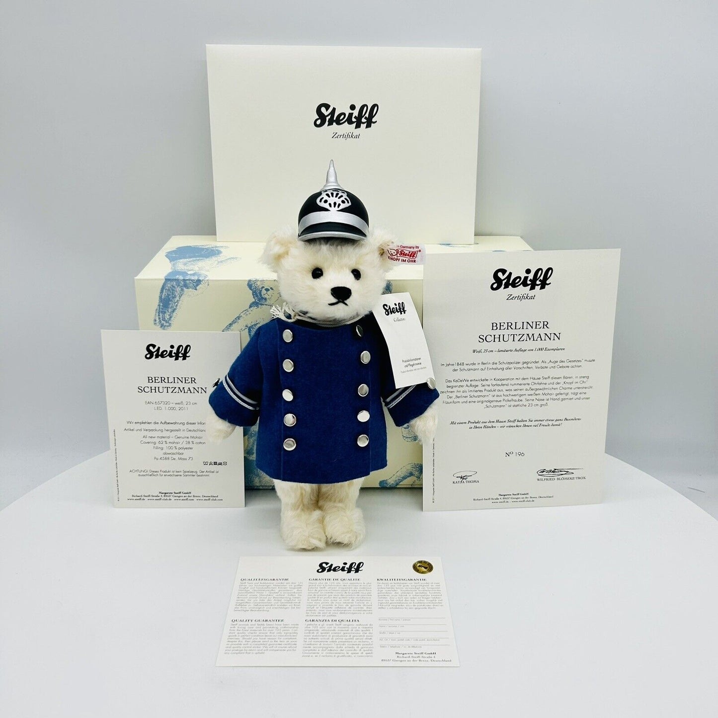Steiff 657320 Teddybär Schutzmann limitiert 1000 aus 2011 23cm Mohair