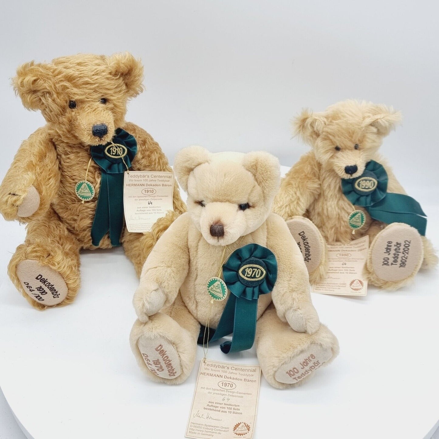 Hermann Set 3 Teddybären Dekadenbär 1910 + 1970 + 1990 limitiert