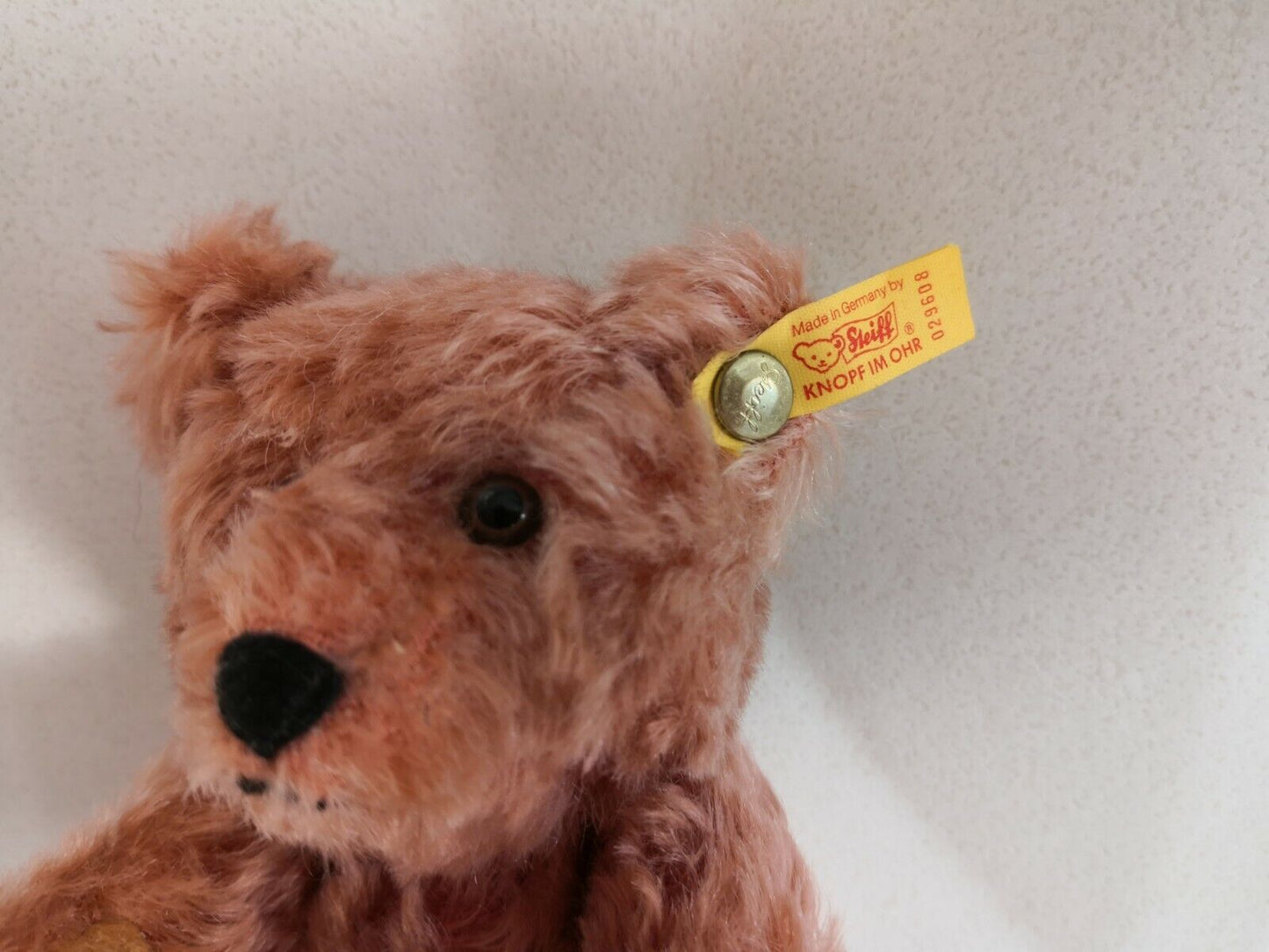 Steiff Teddy - Genuine Mohair - 16 cm - 029608 - Zertifikat - Top Zustand Knopf