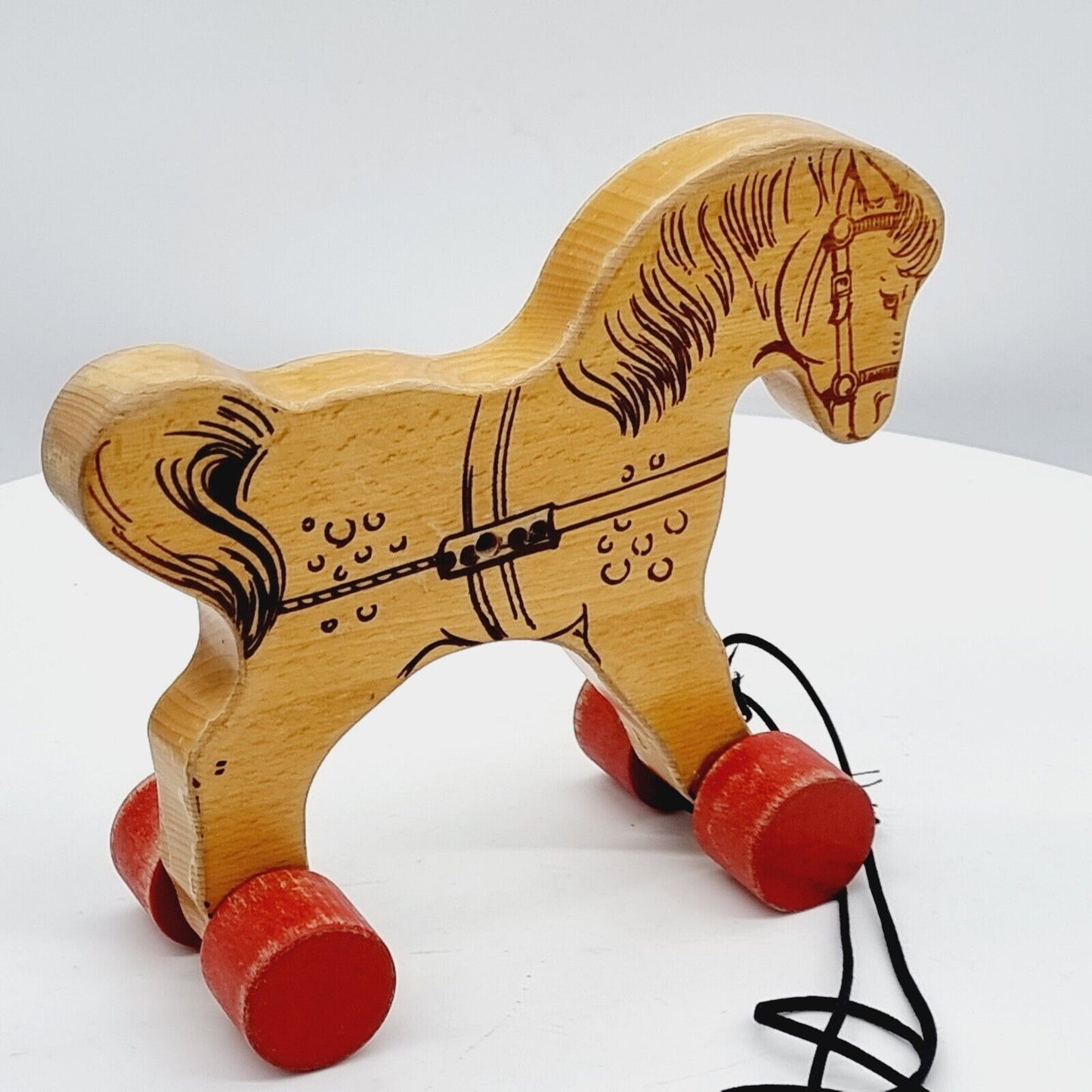 Steiff 8360/22 Holz-Pferd auf Rädern 24 cm 1969- 1974 Buchenholz Nachzieh-Tier