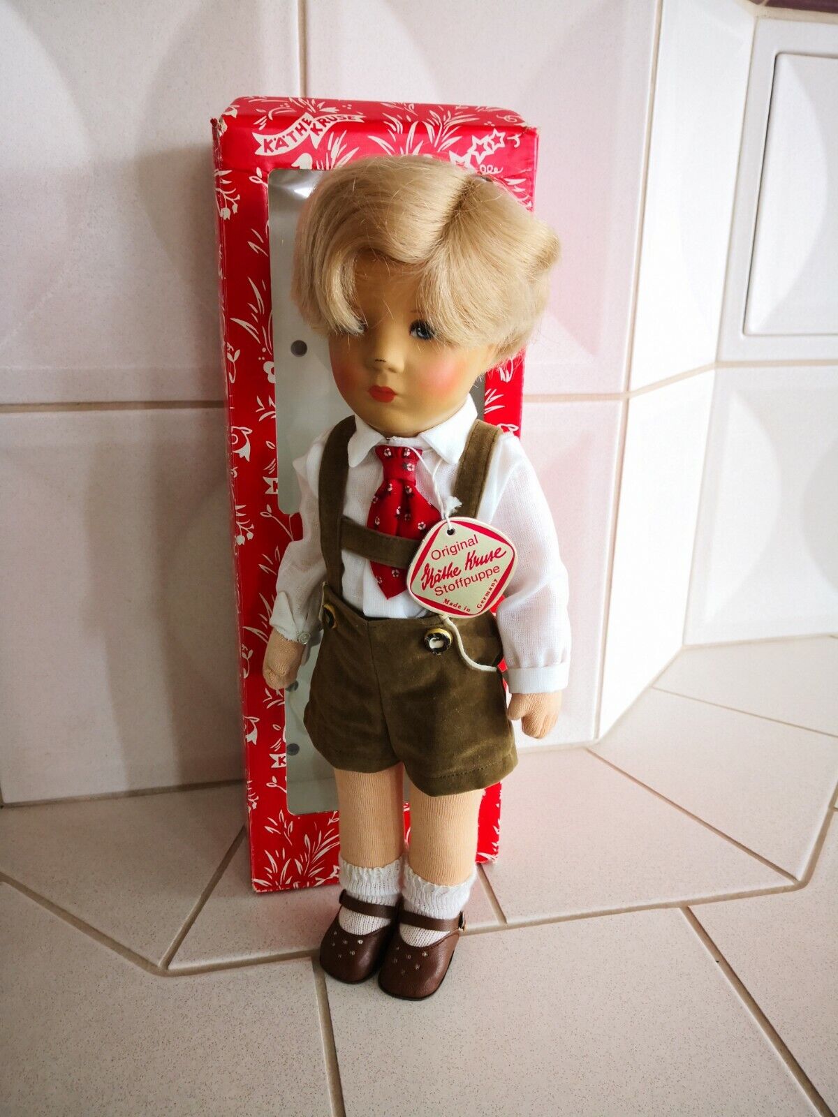 Käthe Kruse Puppe IX Fritzel blond 35 cm aus 1986 Donauwörth Lederschuhe