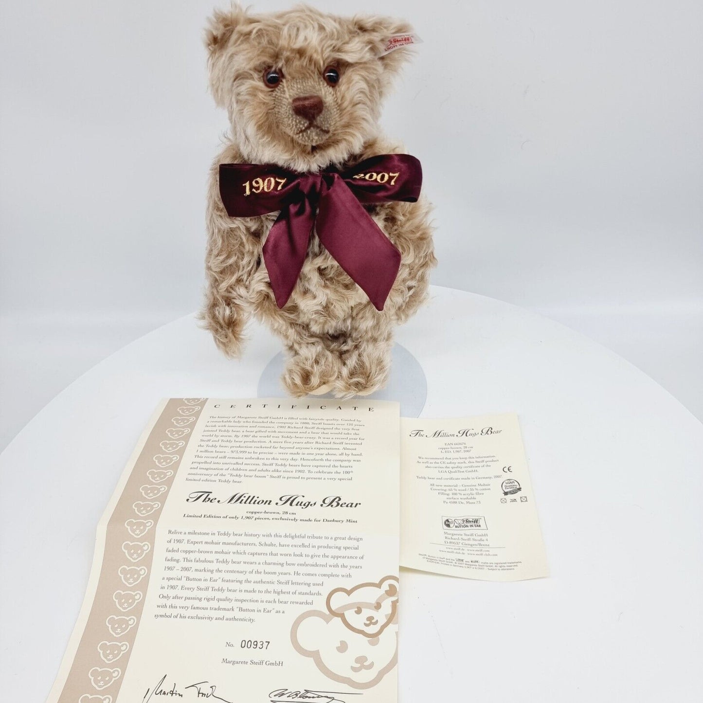 Steiff 662676 Teddybär Million Hugs 100 Jahre 1907 - 2007 limitiert mit Schleife