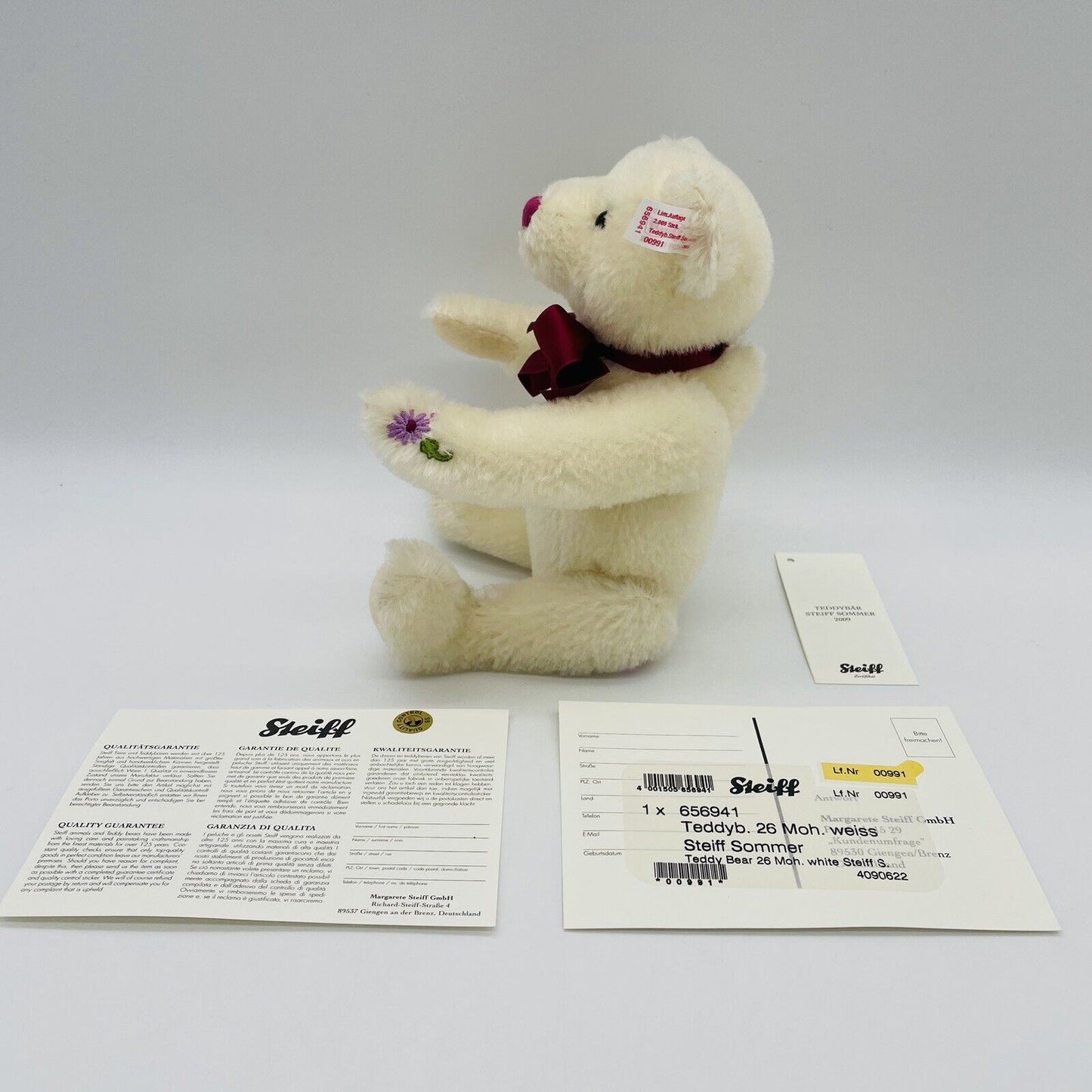 Steiff Teddybär Sommer 2009 656941 limitiert 2009 26cm Mohair mit Blüten