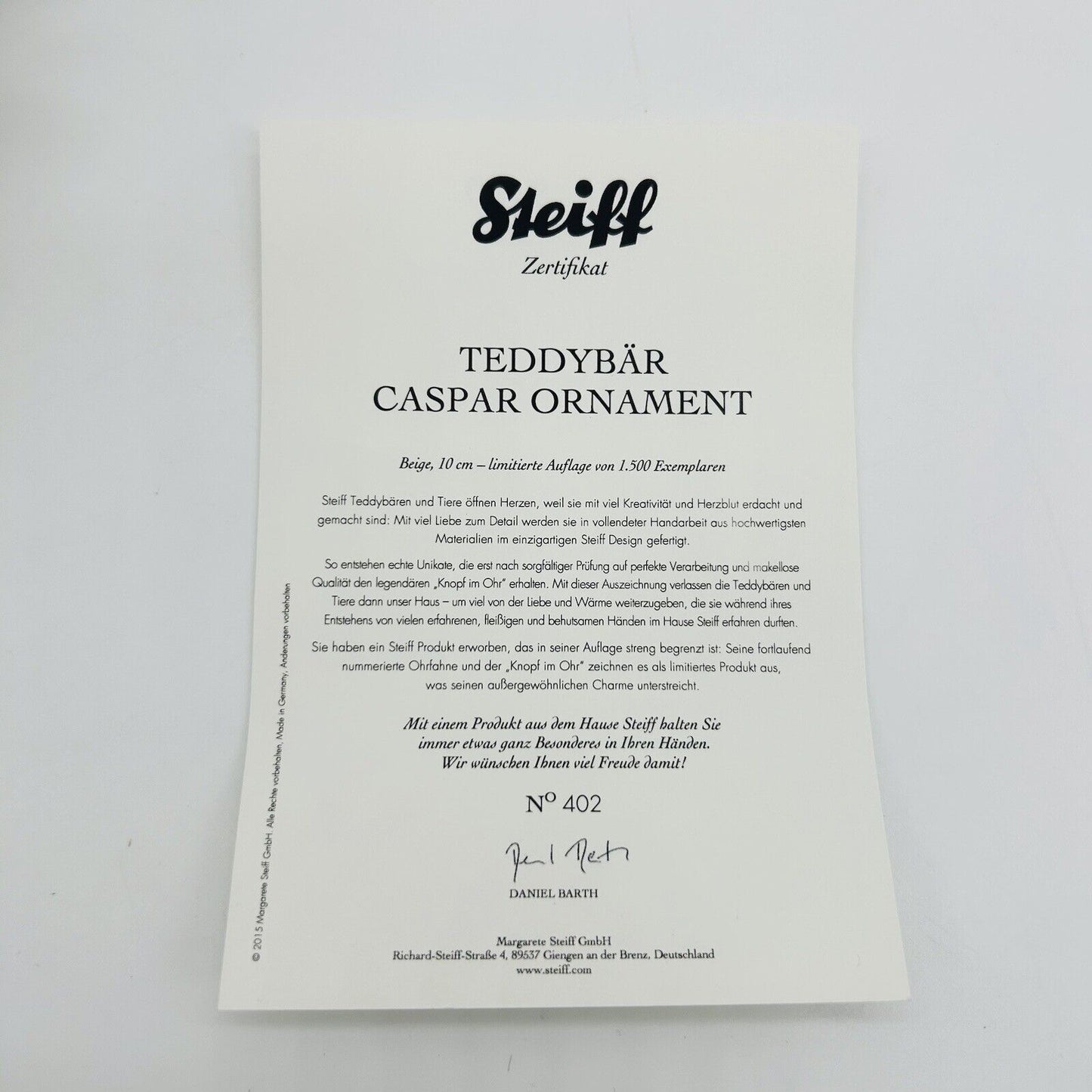 Steiff 034084 Ornament Teddybär Caspar Heilige drei Könige limitiert 1500