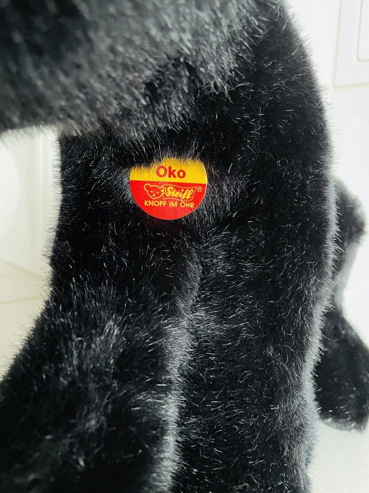 STEIFF Panther OKO sitzend 35 cm 065033 Knopf, Fahne u. Brustetikett - RARITÄT