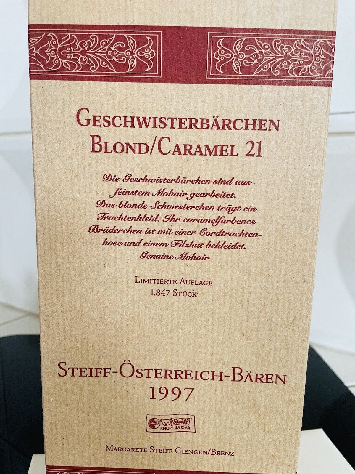 STEIFF Teddybär EAN 659911 Geschwisterbärchen 21 cm OVP Sammler 1997 limitiert