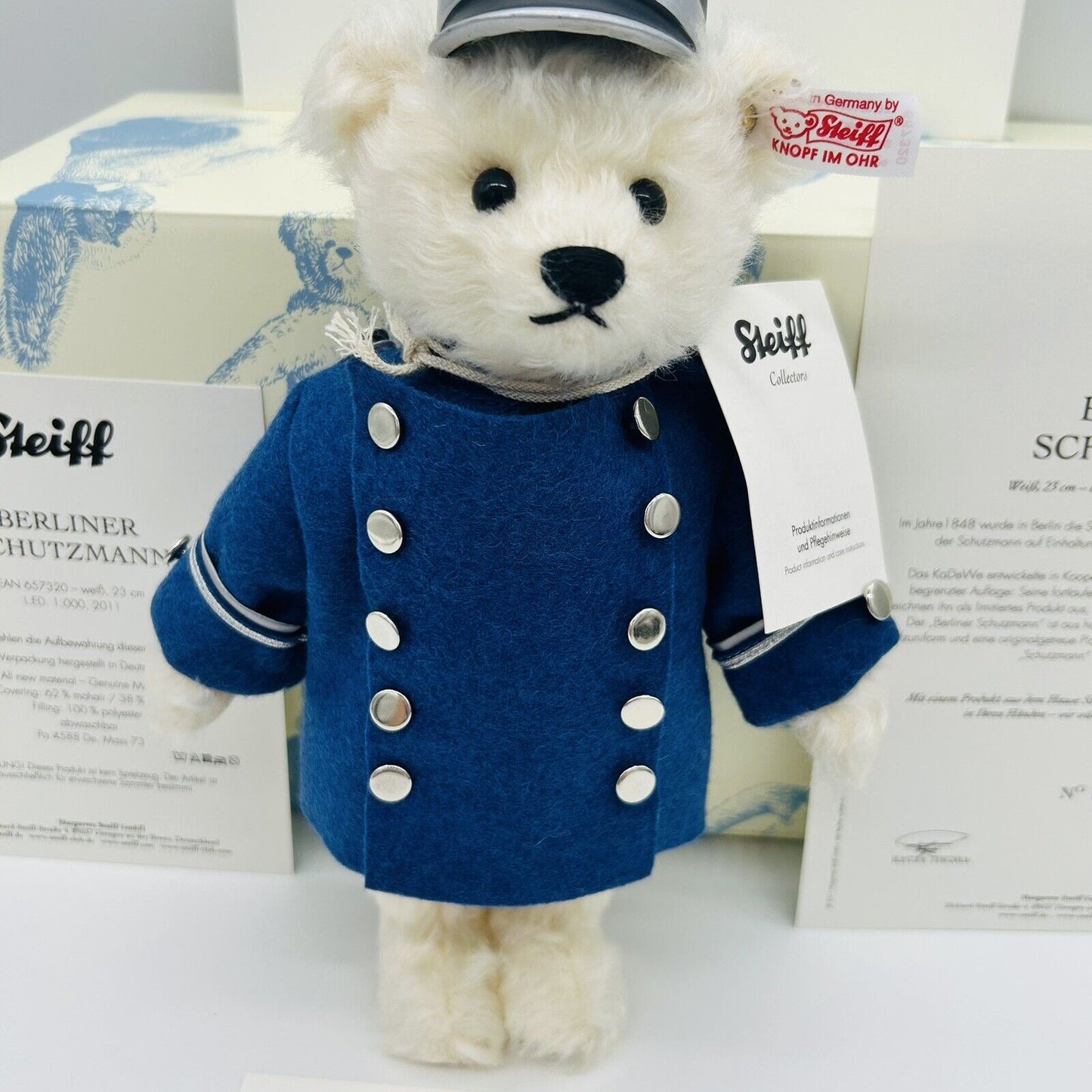 Steiff 657320 Teddybär Schutzmann limitiert 1000 aus 2011 23cm Mohair