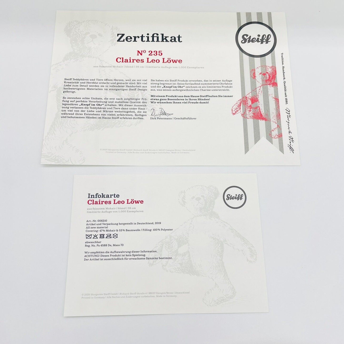 Steiff Claires Leo Löwe 006210 limitiert 1000 aus 2019 38cm Mohair