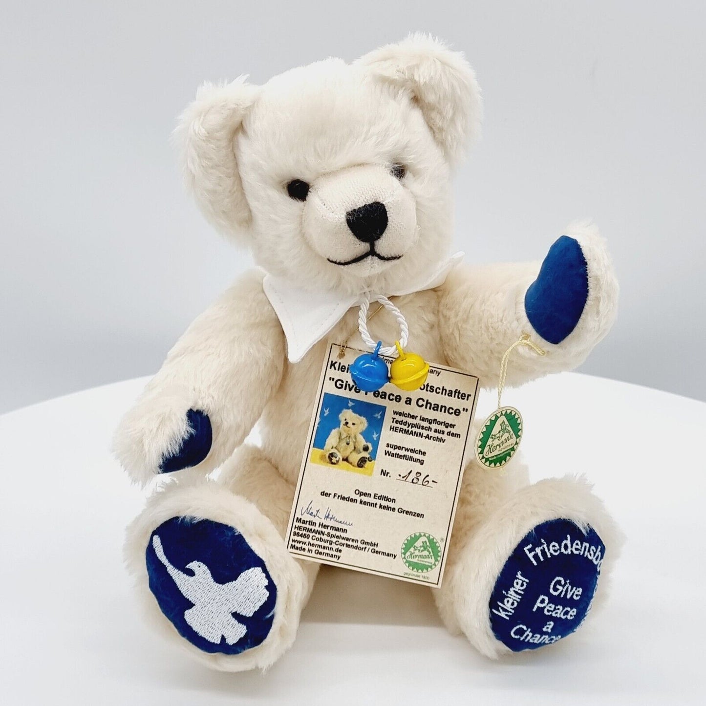 Hermann Kleiner Friedensbotschafter Ukraine Teddybär "Give peace a chance" 33cm