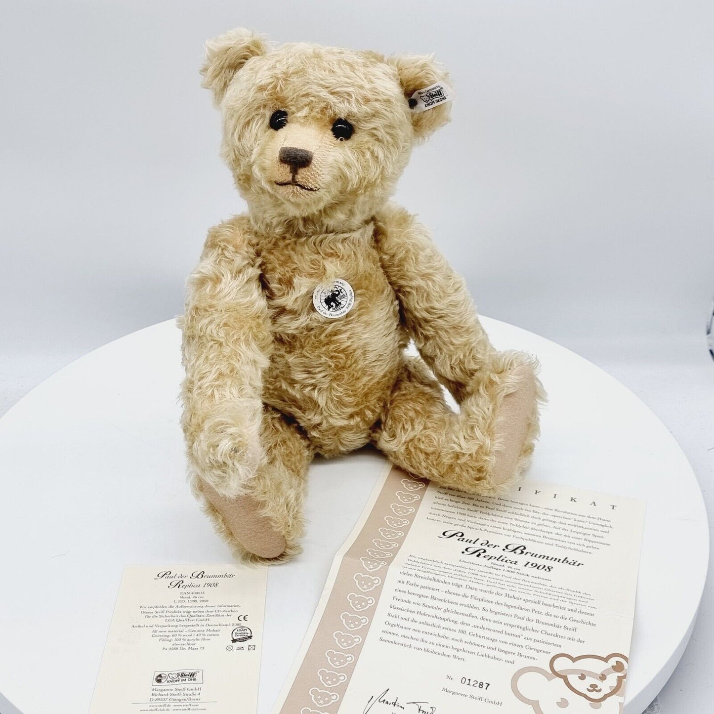 Steiff 400513 Teddybär Paul der Brummbär Replica 1908 blond 46 cm limitiert 1908