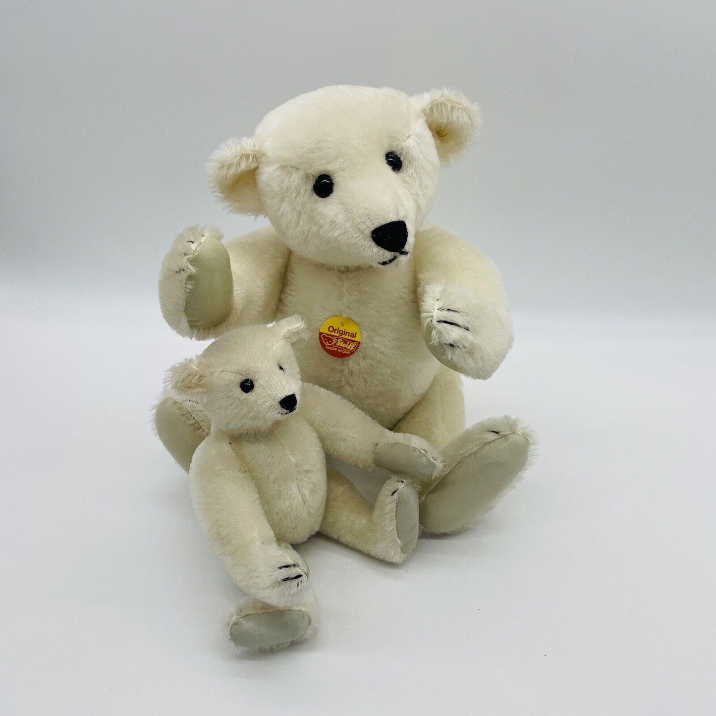 Steiff Set bestehend aus zwei Eisbären Mohair mit Brustschild ohne Fahne