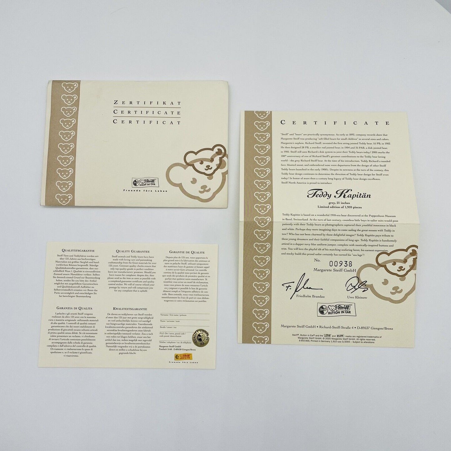 Steiff Teddybär Kapitän 1910 667954 North America limitiert 1910 53cm