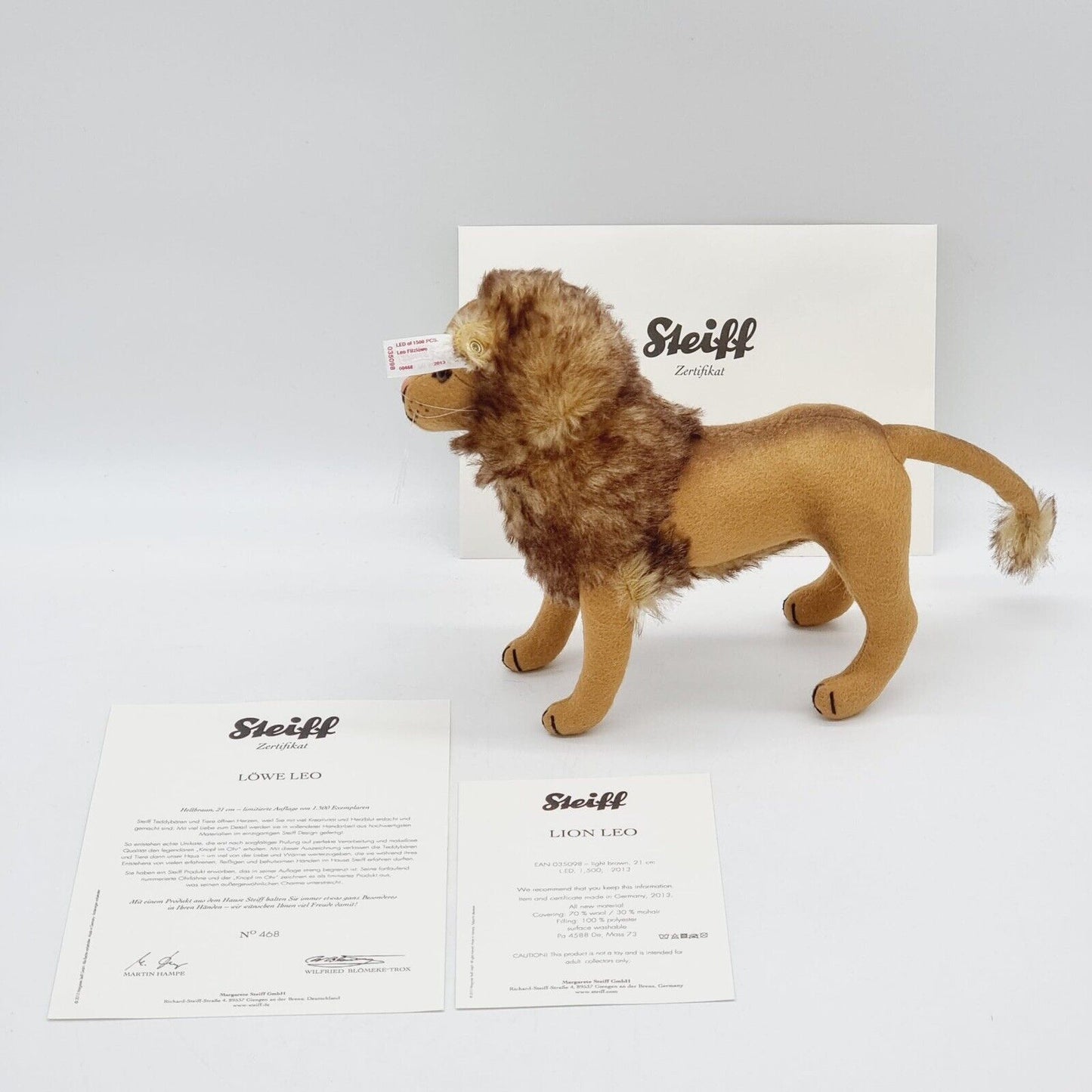 Steiff Löwe Leo 035098 limitiert 1500 aus 2013 21cm Mohair