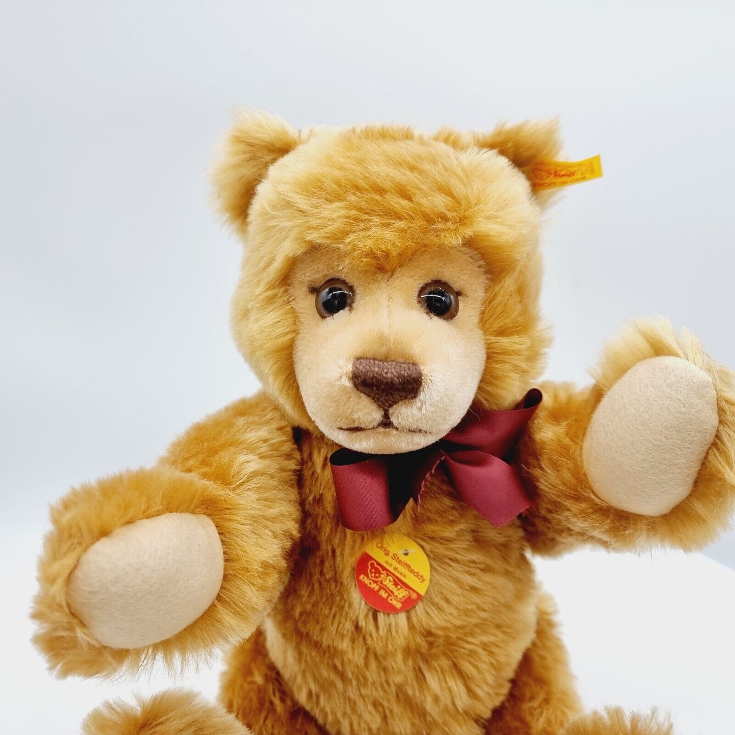 Steiff Original Steiffteddy mit Stimme 36cm Plüschteddy 011054 mit Fahne + Knopf