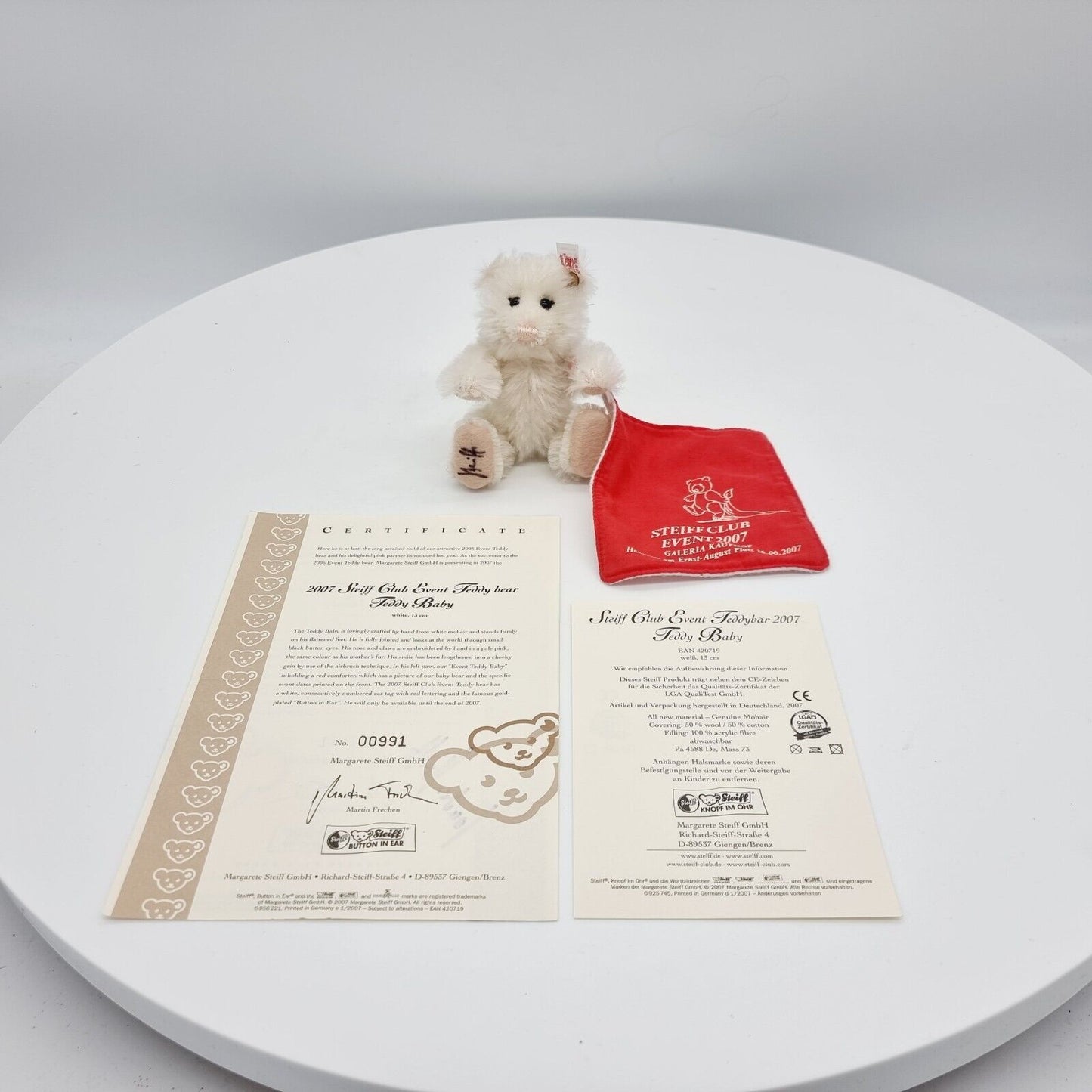 Steiff 420719 Teddybär Steiff Club 2007 13 cm Galeria mit Unterschrift 2007