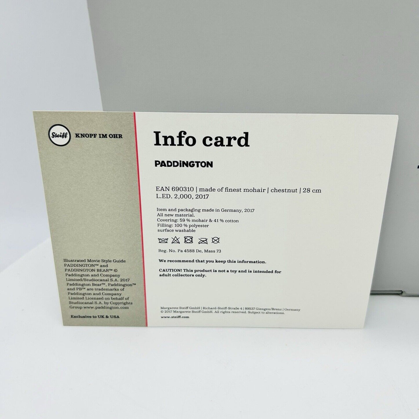 Steiff 690310 Teddybär Paddington mit Wellington Boots limitiert 2000 28cm