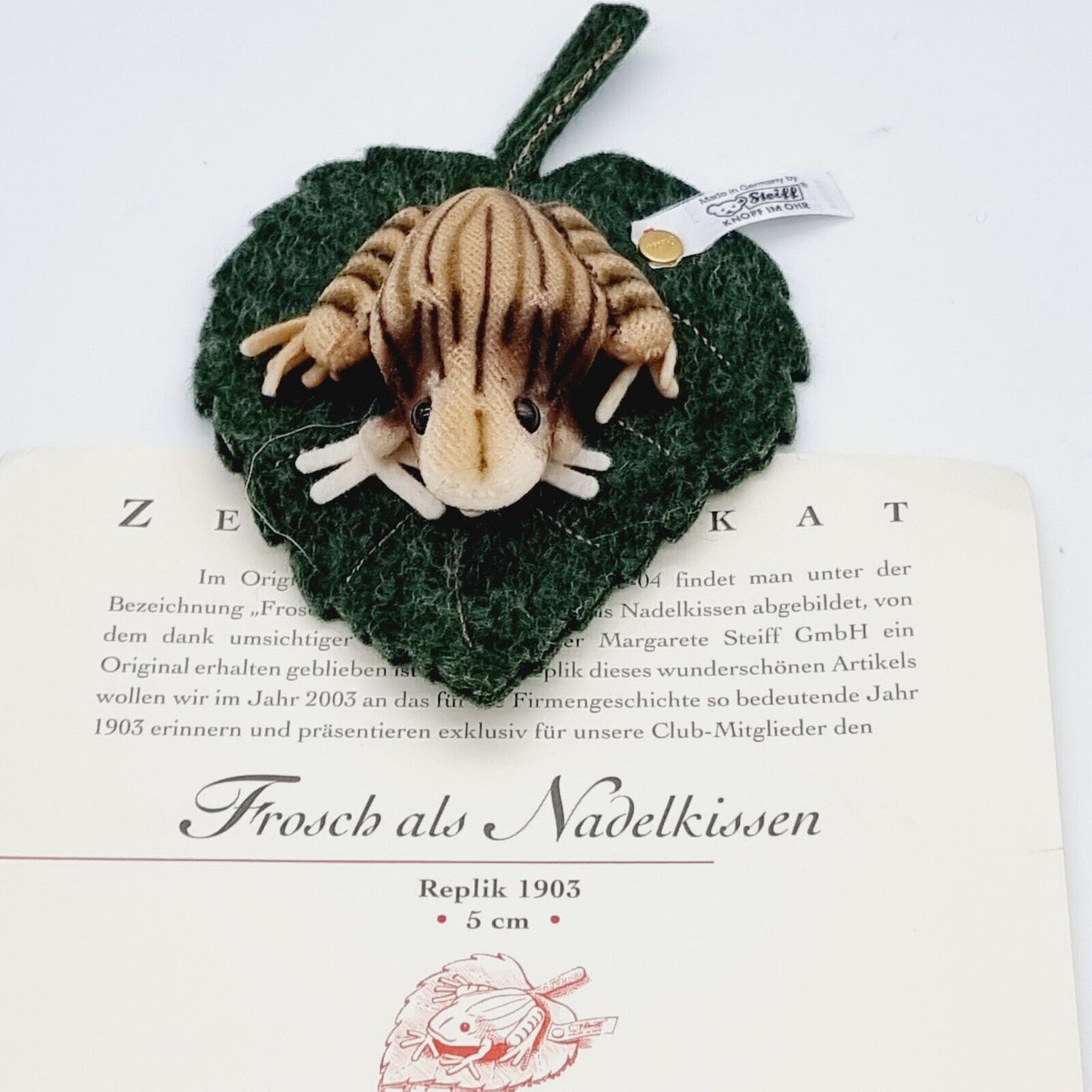 Steiff 420368 Frosch als Nadelkissen Replica 1903 aus 2003 5 cm Samt