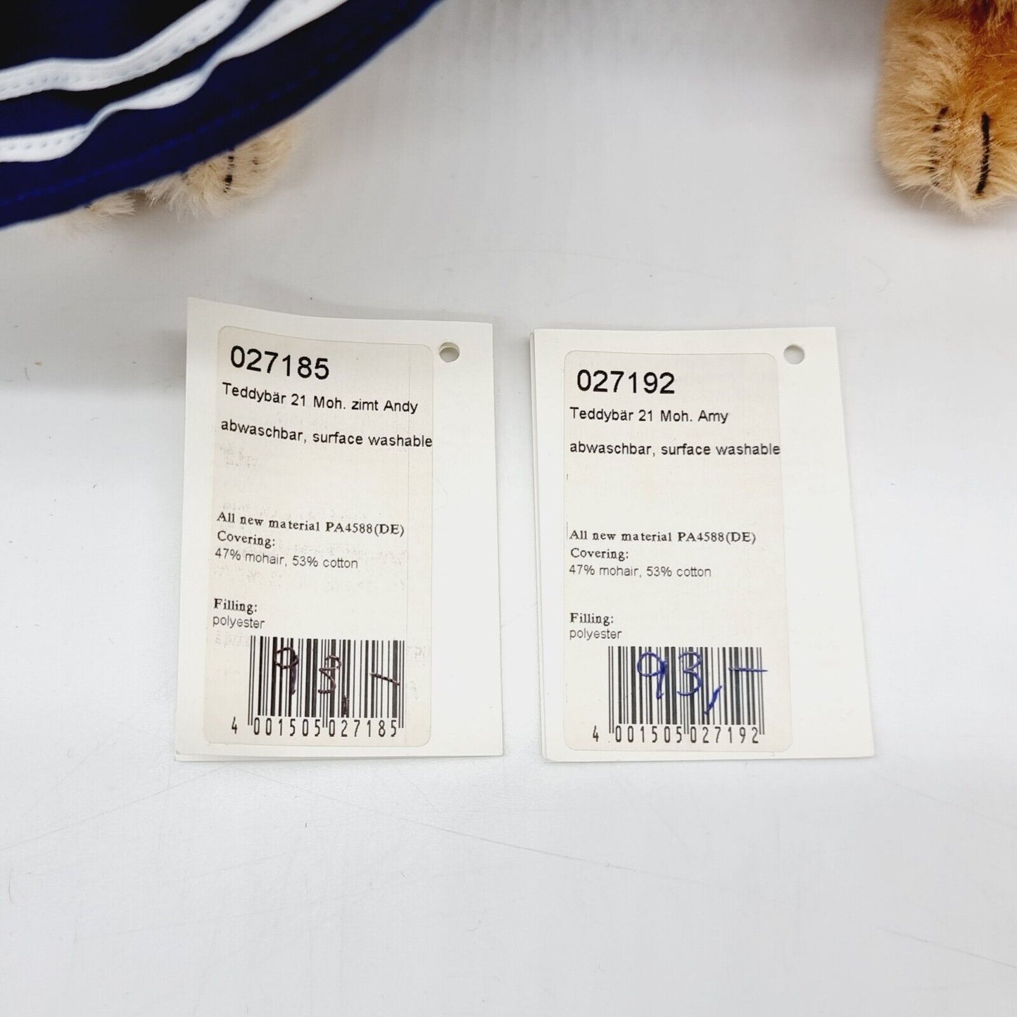 Steiff Sparset Matrosen Paar Andy 027185 und Amy 027192 Mohair 21cm