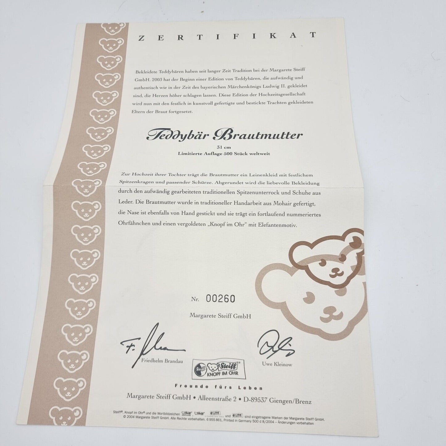 Steiff 038075 Brautmutter aus der Hochzeitsgesellschaft limitiert 500 31cm