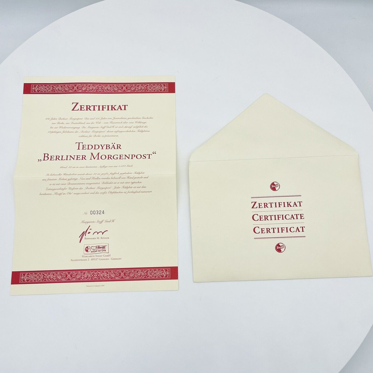 Steiff Teddybär Berliner Morgenpost 655425 limitiert 1500 aus 1998 32cm