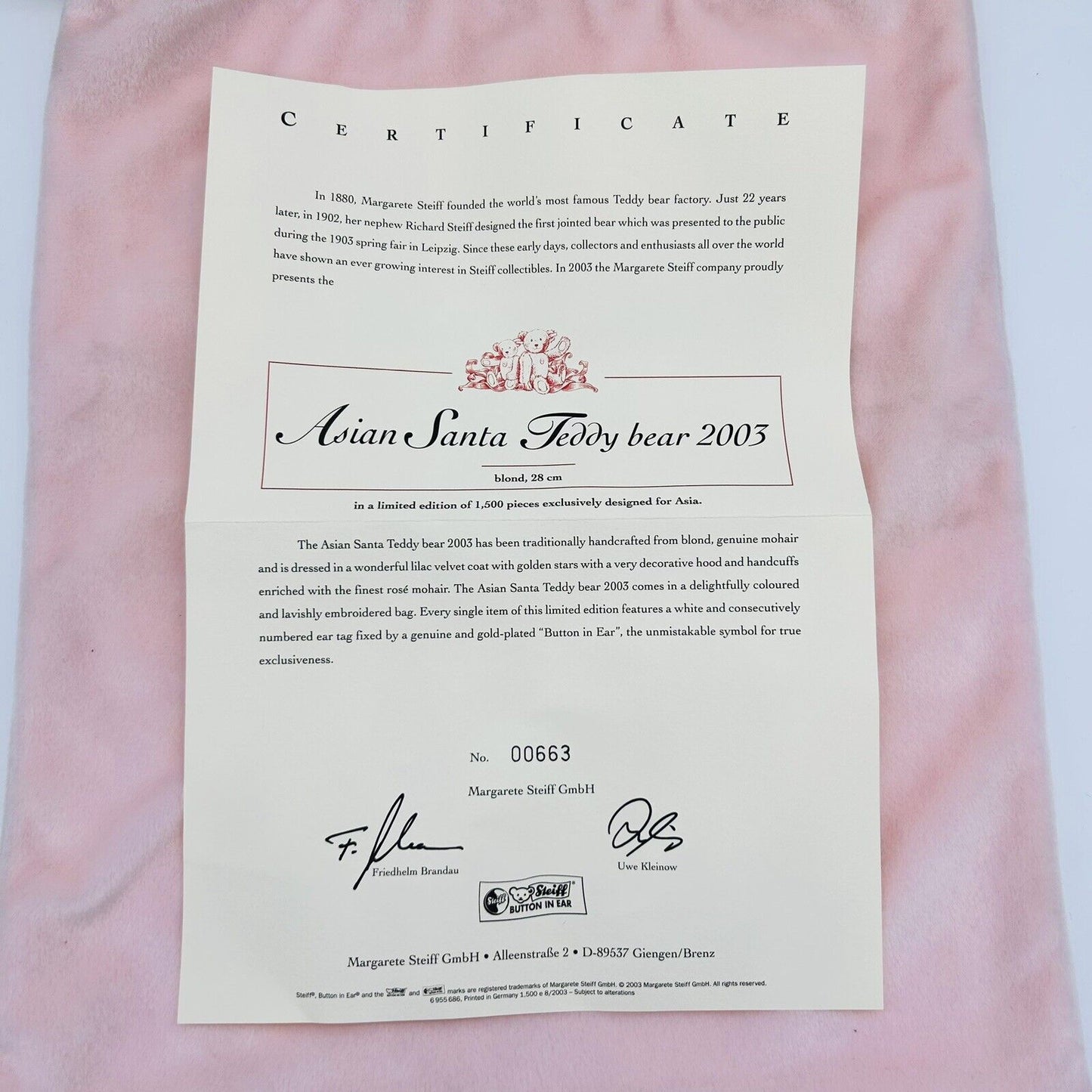 Steiff Asian Santa 675911 limitiert 1500 aus 2003 28cm Mohair