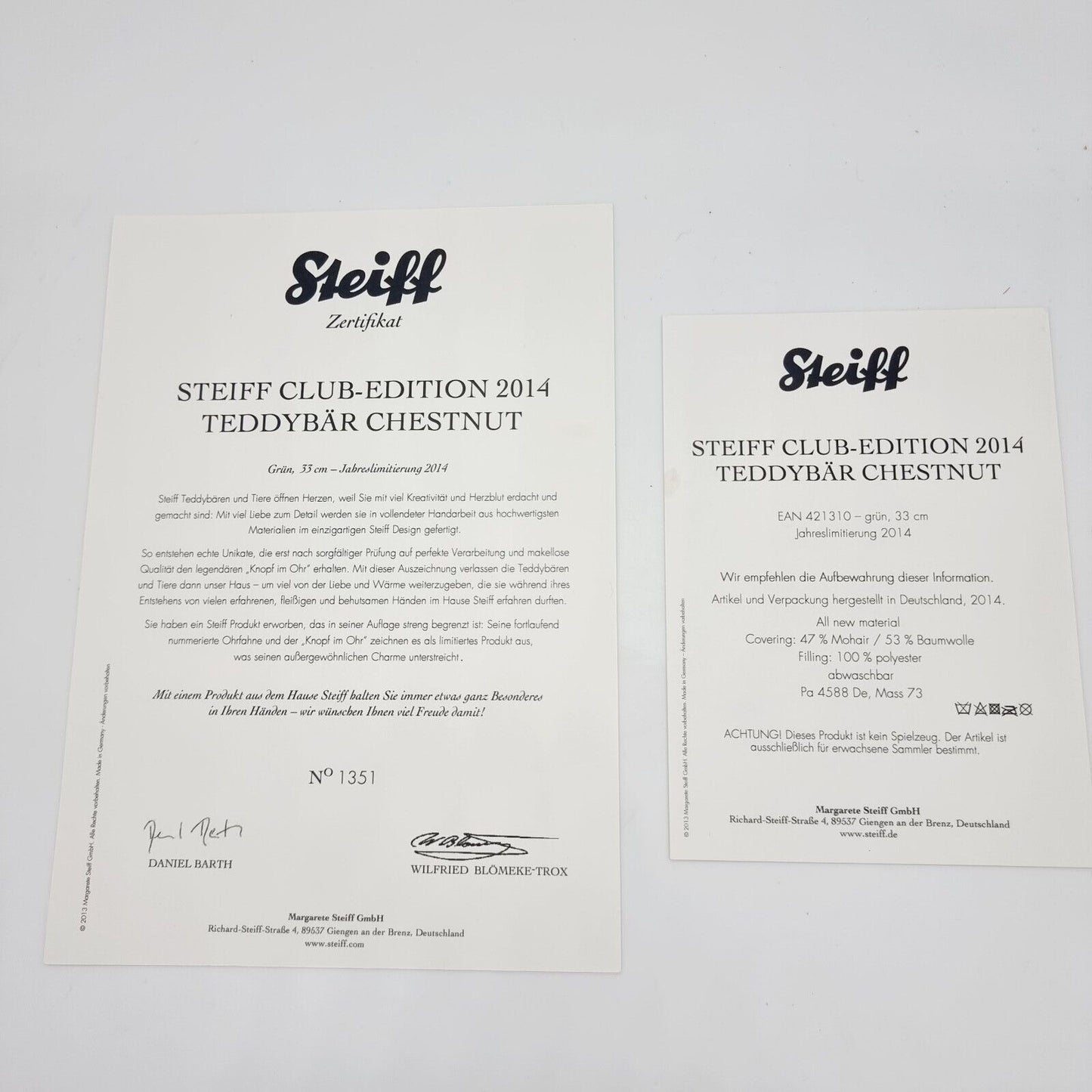 Steiff 406751 Teddybär 1908 gelb 35 cm limitiert 3000 Exemplare Jahr 2006