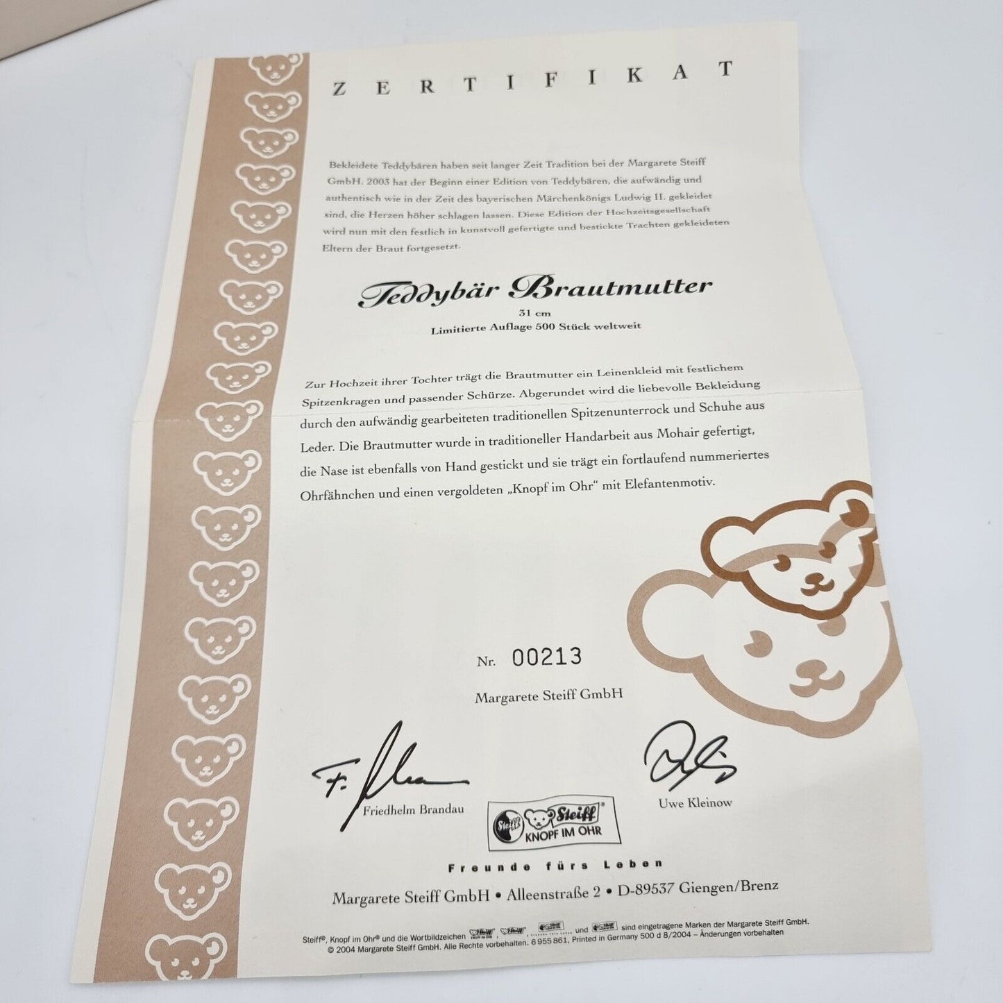 Steiff Brautmutter 038075 aus der Hochzeitsgesellschaft limitiert 500 31cm