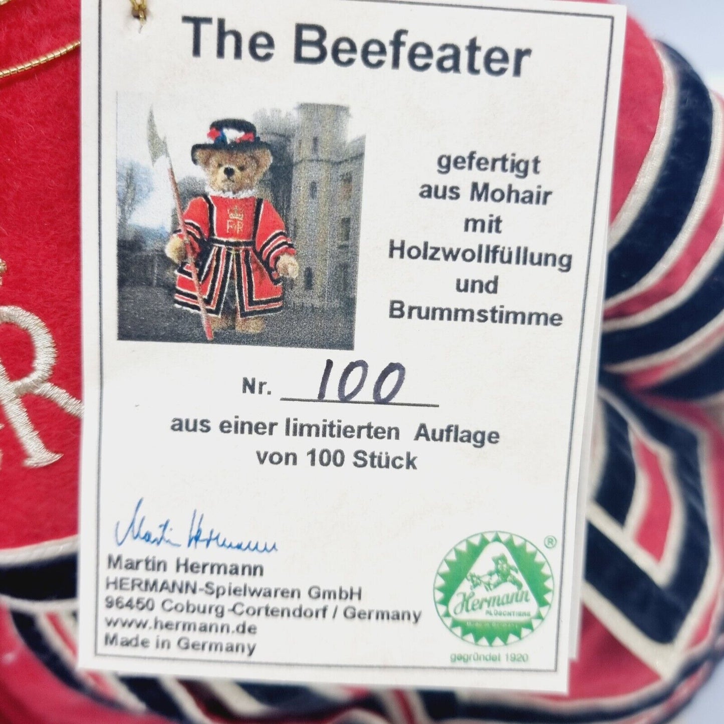 Nr.100! Hermann Coburg Teddybär Beefeater 34 cm The Roya limitiert