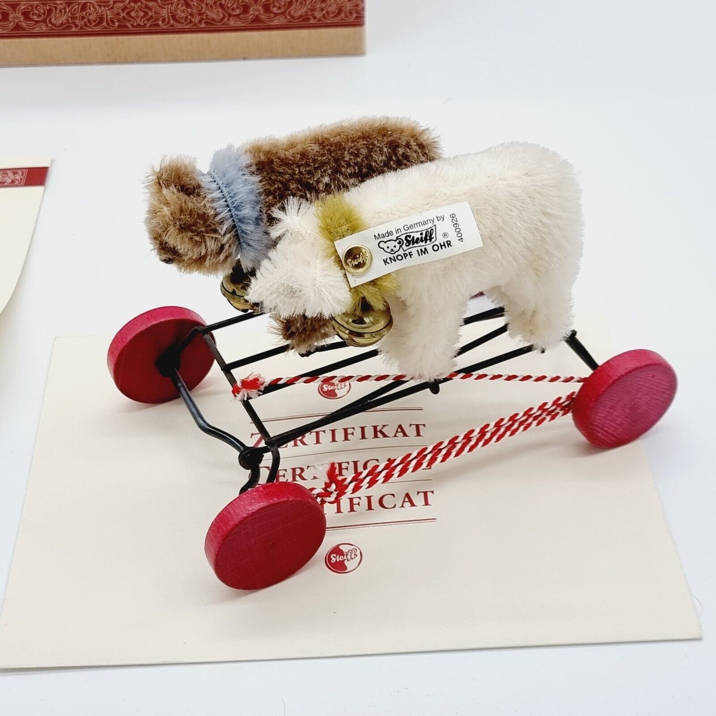 Steiff Galopp Teddy 1926 Replica - Nr. 400926 2 Teddys Zuggespann Zertifikat OVP