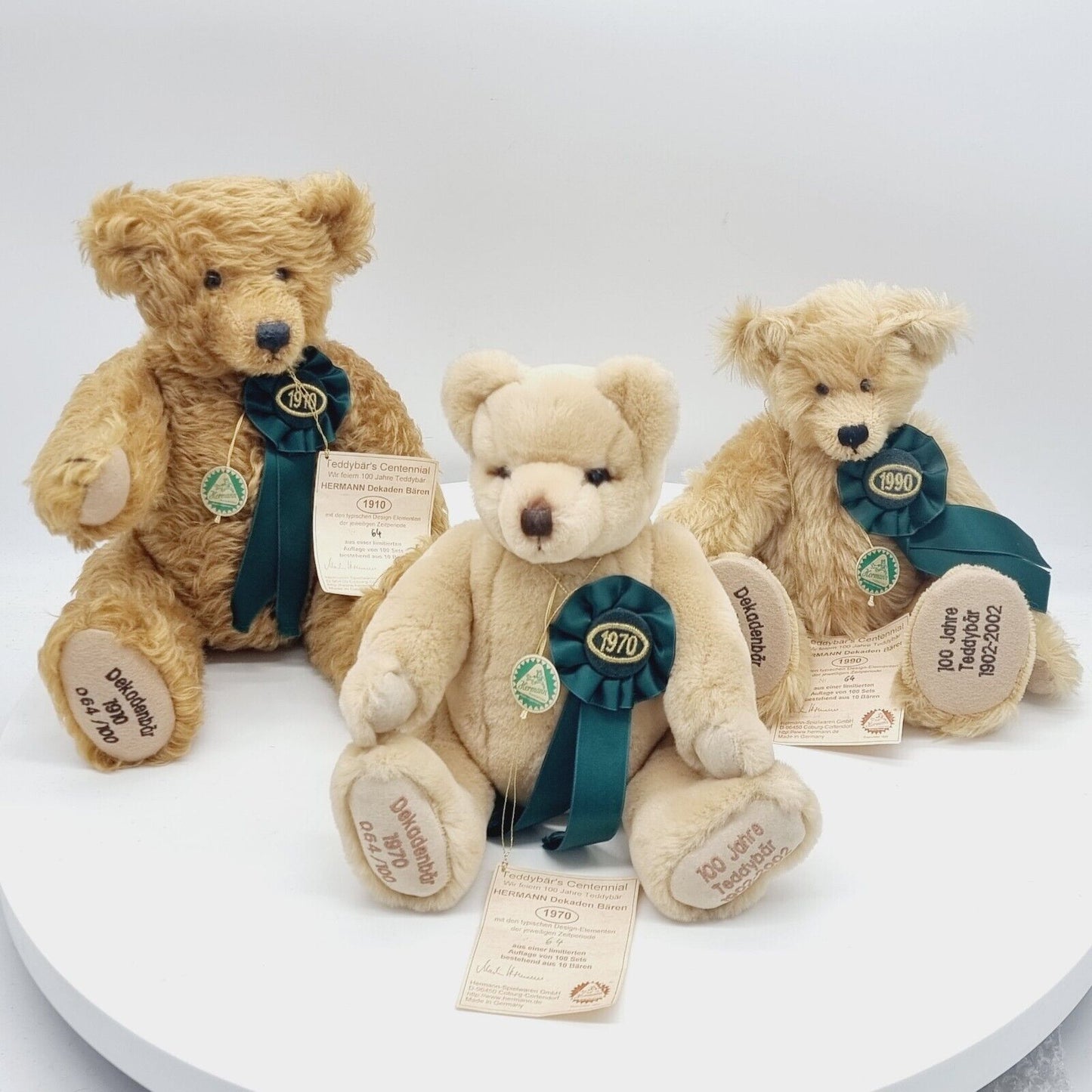 Hermann Set 3 Teddybären Dekadenbär 1910 + 1970 + 1990 limitiert