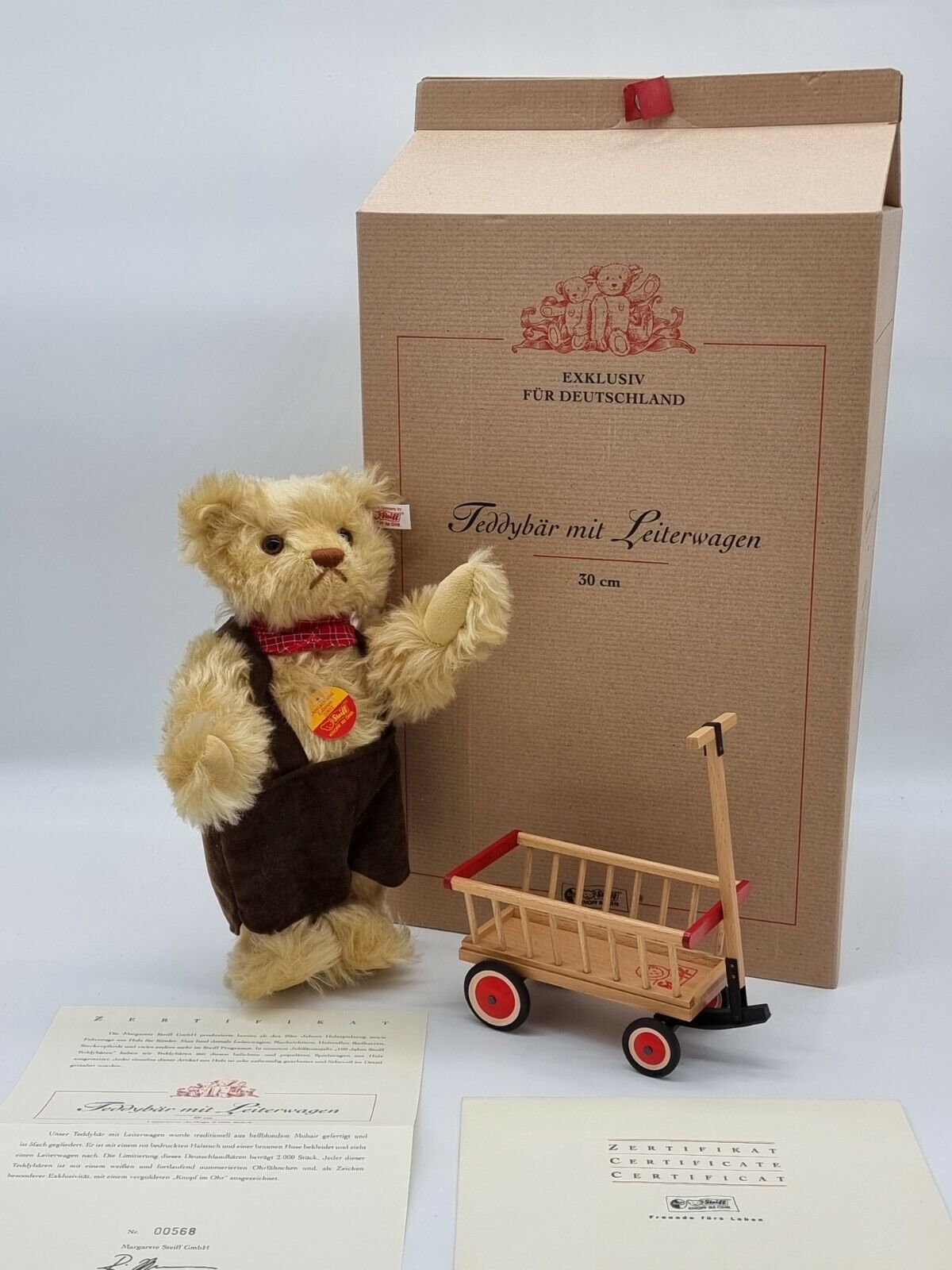 Steiff Teddybär mit Leiterwagen 30 cm 671166 limitiert Zertifikat OVP Sammler