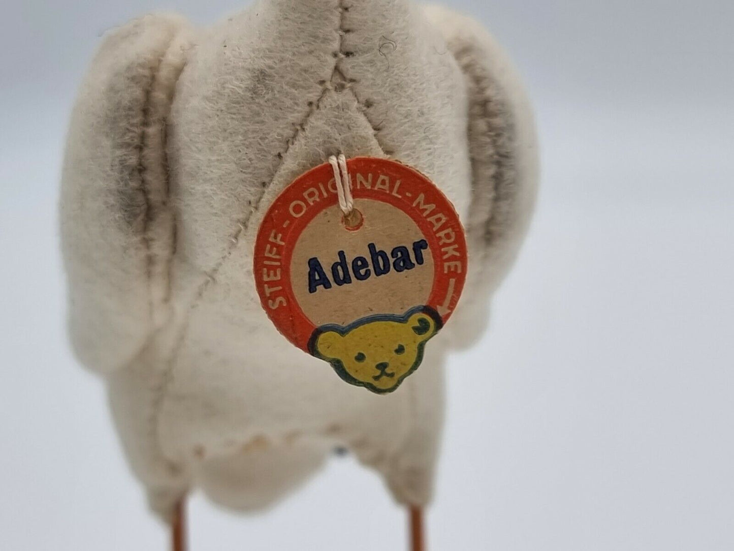 Steiff Storch Adebar 1961 - 1967 Tier Filz 17 cm 1017,00 Knopf Fahne Schild KFS