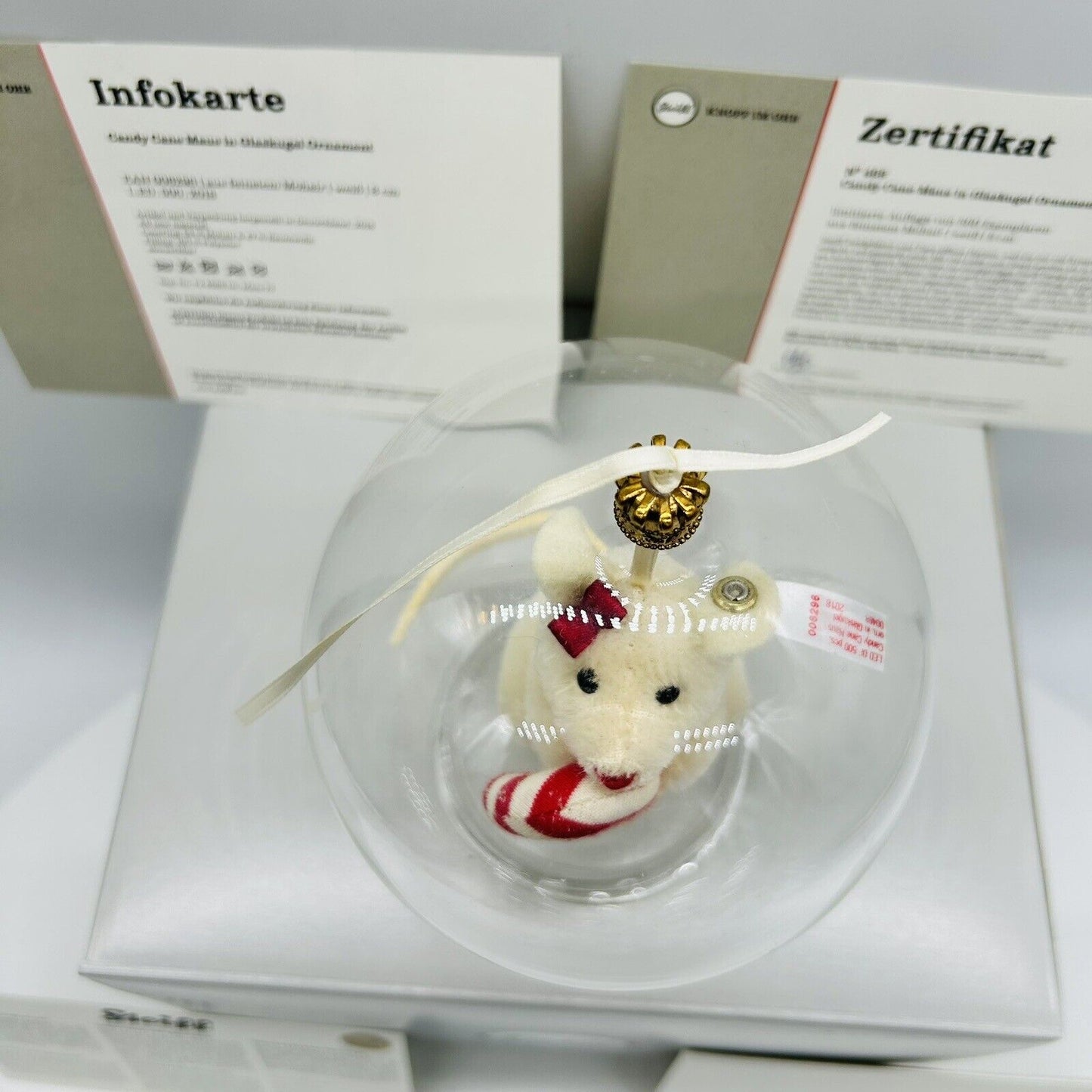Steiff 006296 Ornament Candy Cane Maus in Glaskugel limitiert 500 8 cm