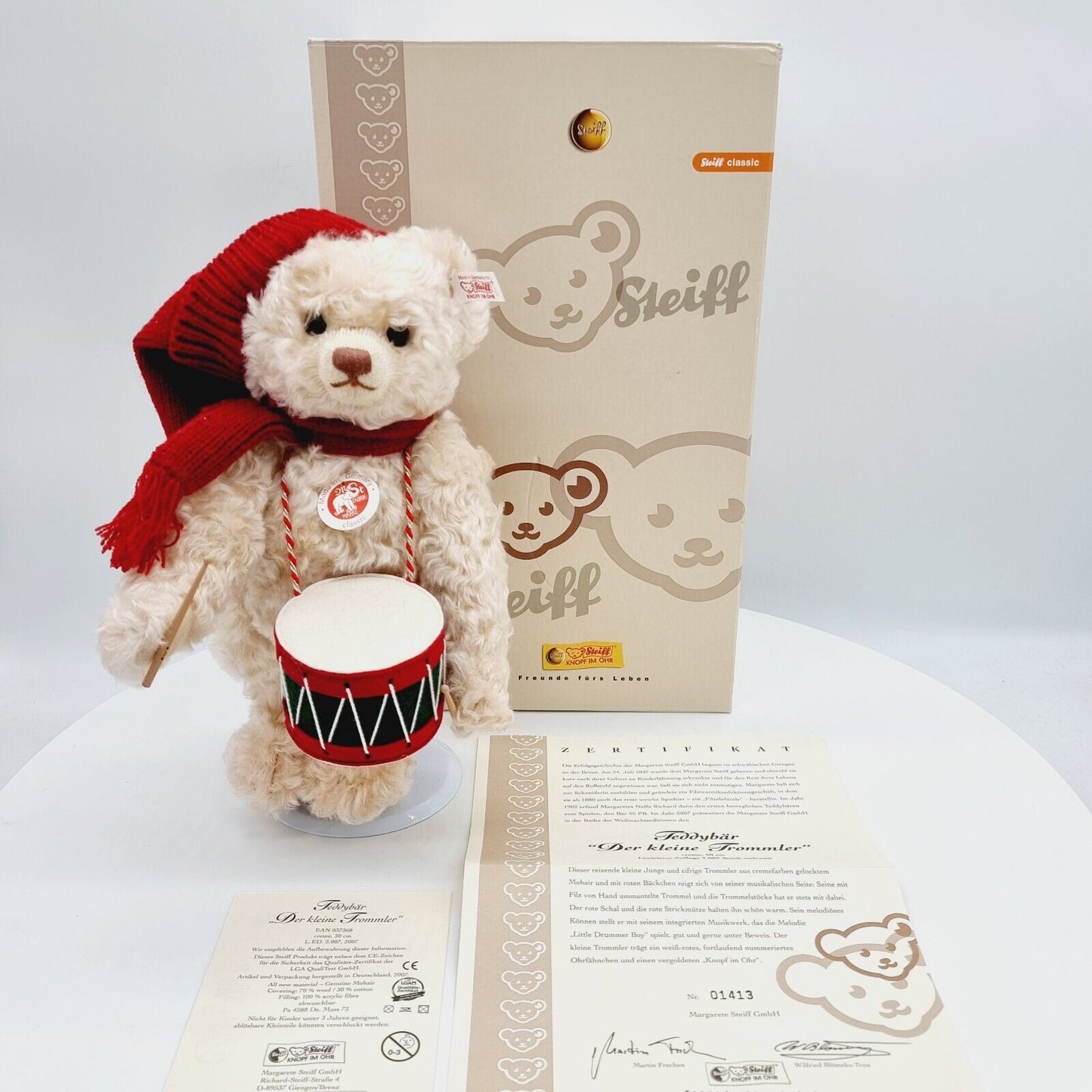 Steiff 037368 Teddybär Trommler limitiert 2007 aus 2007 30cm aus Mohair