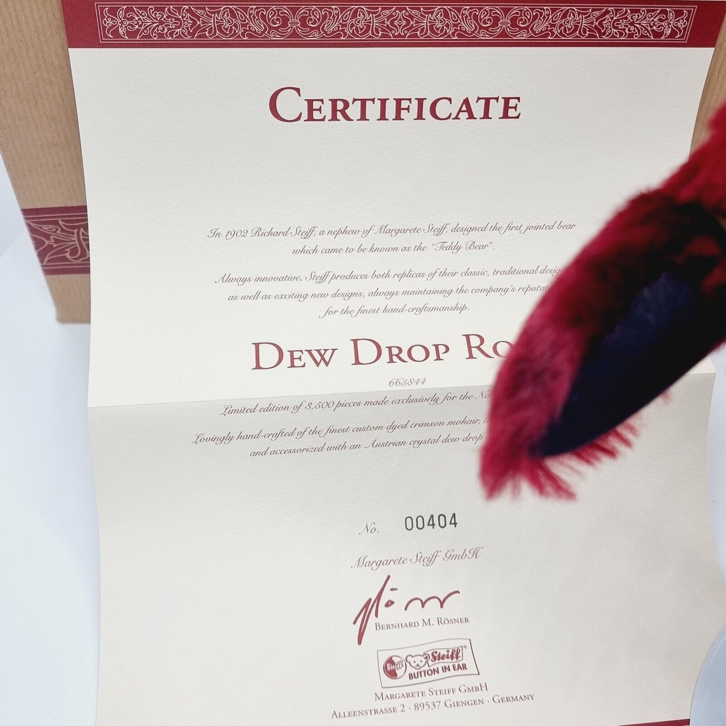 Steiff Teddybär Drew Drop Rose 665844 limitiert 3500 Jahr 1999 North America