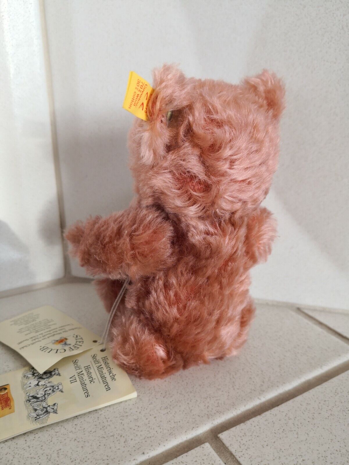 Steiff Teddy - Genuine Mohair - 16 cm - 029608 - Zertifikat - Top Zustand Knopf