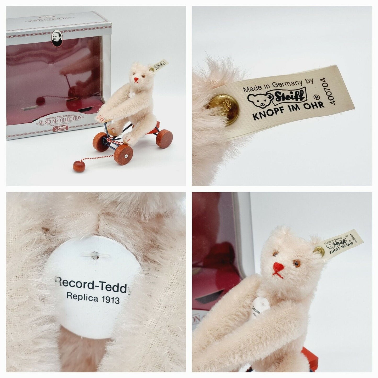 Steiff Record Teddybr auf Rdern Replica 1913 400704 OVP 20 cm 1991 1992