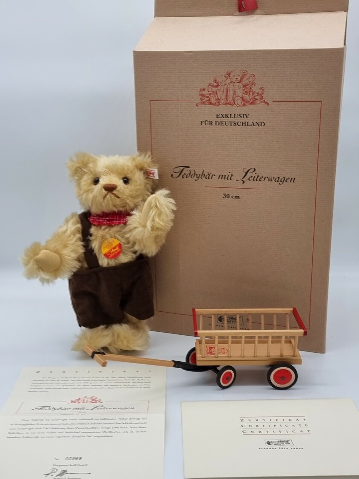 Steiff Teddybär mit Leiterwagen 30 cm 671166 limitiert Zertifikat OVP Sammler